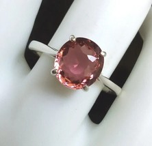 5.25 Ct Natural untreated orange pink tourmaline ring size 7 sterling silver 925 - £67.26 GBP