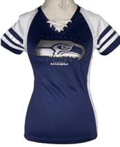 Seattle Seahawks NFL Mujer Encaje Up Bling Camiseta TALLA S Lentejuelas Pedrería - £19.78 GBP