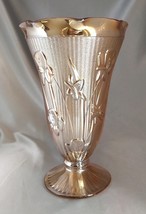 JEANNETTE Peach Lustre Iris &amp; Herringbone Carnival Depression Glass 9&quot; Vase - $357.01 MXN