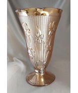 JEANNETTE Peach Lustre Iris &amp; Herringbone Carnival Depression Glass 9&quot; Vase - $353.30 MXN