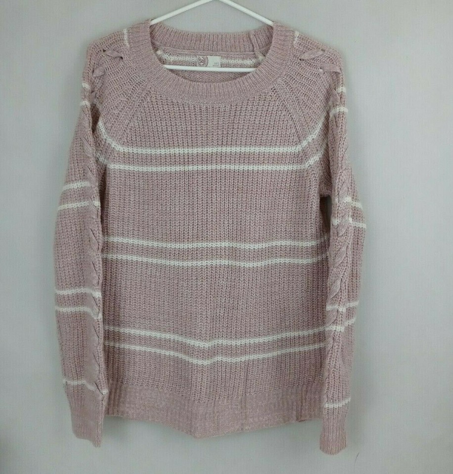 SO Women&#39;s Pink &amp; White Cable Knit Sweater Size Large - $14.84