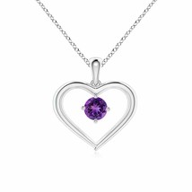 ANGARA 4mm Natural Amethyst Solitaire Open Heart Pendant Necklace in Silver - £80.04 GBP+