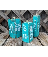 Faux Wooden Teal Candles, Quick Gift, Beachy Candle Décor, Rustic Flamel... - £27.54 GBP
