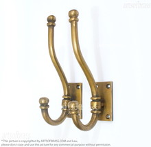 Set of 2 Solid Brass Retro Strong Wall Mount Hooks - Brass Wall Coat Hat... - £31.45 GBP
