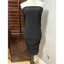 Halogen Womens Bodycon Dress Black Ruched Midi Strapless Stretch Sexy S - $30.53