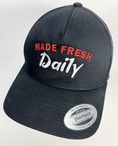 Yupoong Classic Trucker Hat “Made Fresh Daily” Black Snapback OSFA Funny - $17.77