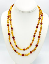 Vintage Beaded Amber Colored Lucite Infinite Strand Necklace 44 in - £15.83 GBP