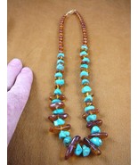 (pb-421) orange Baltic AMBER chip Poland + Turquoise nugget beaded 19&quot; N... - $123.09 CAD