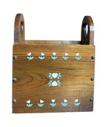Vtg Hand Painted Wooden Magazine Rack Free Standing Heart Cut Outs Tulip... - $49.49