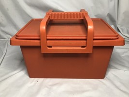Vintage Tupperware Stow N Go Storage Tote 1431-4 Craft Picnic Orange 1970s - £15.82 GBP