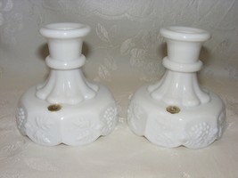 Vintage Milk Glass Westmoreland Candlestick Holder Set of 2 Paneled Grap... - $460.95 MXN