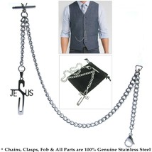 Albert Chain STEEL Pocket Watch Chain Men Fob Chain Cross Design Fob Chain ACS03 - £18.77 GBP