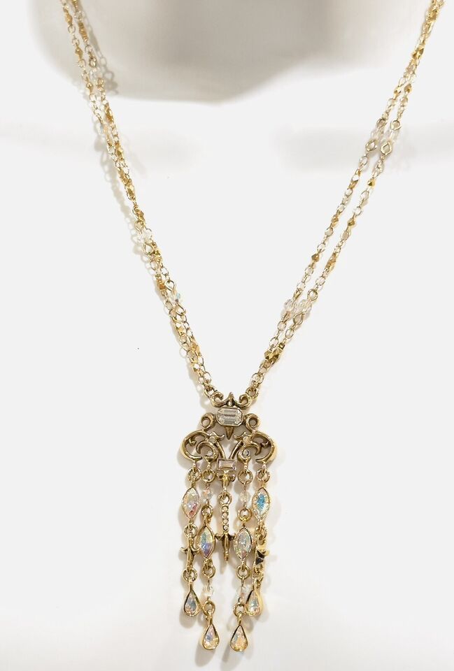 Vintage St. John Couture Chandelier Crystal Necklace Double Strand Chain - $133.00