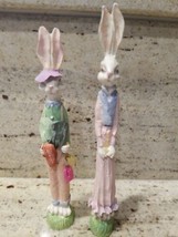 Vintage  Bunny Rabbits Tall Pencil Skinny Figurines Set of 2 Easter Spring Decor - £12.83 GBP