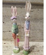 Vintage  Bunny Rabbits Tall Pencil Skinny Figurines Set of 2 Easter Spri... - $16.34