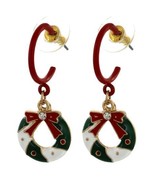 Christmas Wreath Dangle Hoop Earrings - $6.95