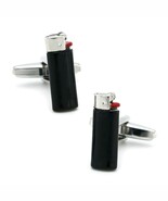 LIGHTER CUFFLINKS Cigarette Cigar Smoking Smoker Dad Black Enamel with G... - $11.95
