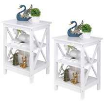 Sofa Side Display Stand X-Design Wood End Table Storage Shelf White Set ... - $121.99