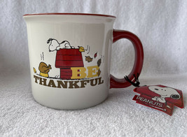 Peanuts Snoopy on Doghouse Turkey BE THANKFUL 20oz Ceramic THANKSGIVING ... - $17.99