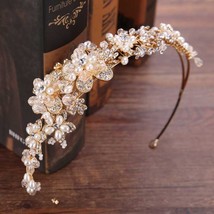 Vintage Gold  Rhinestone Leaf Tiaras Headband Hairband Bridal Hair Jewelry Head  - £22.68 GBP