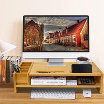 WAYTRIM 2-Tier Bamboo Monitor Stand, Wood Computer Monitor Riser, Wooden... - $89.00