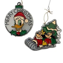 x2 1984 Walt Disney Christmas Ornament Mickey &amp; Minnie on Sleigh &amp; Donald Duck - £19.70 GBP