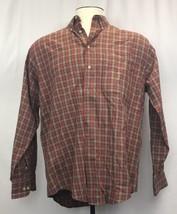 Roundtree &amp; Yorke Men&#39;s Button Down L Large Red Plaid Long Sleeve Shirt - £12.05 GBP