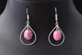 Handgefertigt Versilbert Oval Pink Türkis Vintage Blende Ohrringe Damen Geschenk - £22.97 GBP
