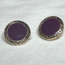 Vintage Purple Button Clip-On Earrings Round Gold-Tone Edge - $221.44 MXN