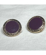 Vintage Purple Button Clip-On Earrings Round Gold-Tone Edge - $221.44 MXN