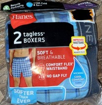 Hanes ~ 2-Pair Men&#39;s Boxers Cotton Blend Multicolor Tagless ~ M (32-34) - £10.36 GBP