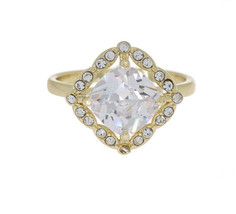 Covet 14K Gold Plated Cubic Zirconia Bold Halo Engagement Ring Size 6 - £11.58 GBP