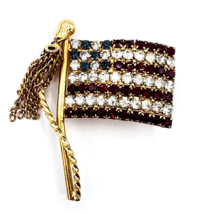 Vintage Gold Tone Red White Blue American US Flag Patriotic Brooch Pin - $21.78