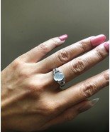 925 Silver Adjustable Ring White Oval Jadeite Ring Jade Ring Silver Ring... - $121.86 CAD