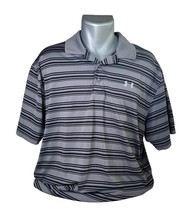 Under Armour Gray and Black Striped Men&#39;s Polo Size 2XL Loose Golf Heatgear Cool - £14.01 GBP