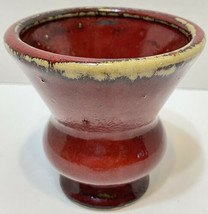 Crabtree and Evelyn Small Drip Glaze Pottery Wide Mouth Vase Red 3.75 in - £22.36 GBP