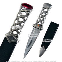 7&quot; Silver Scottish Fantasy Dirk Knife Small Scotland Dagger w/ Red Gem Stone - £11.91 GBP