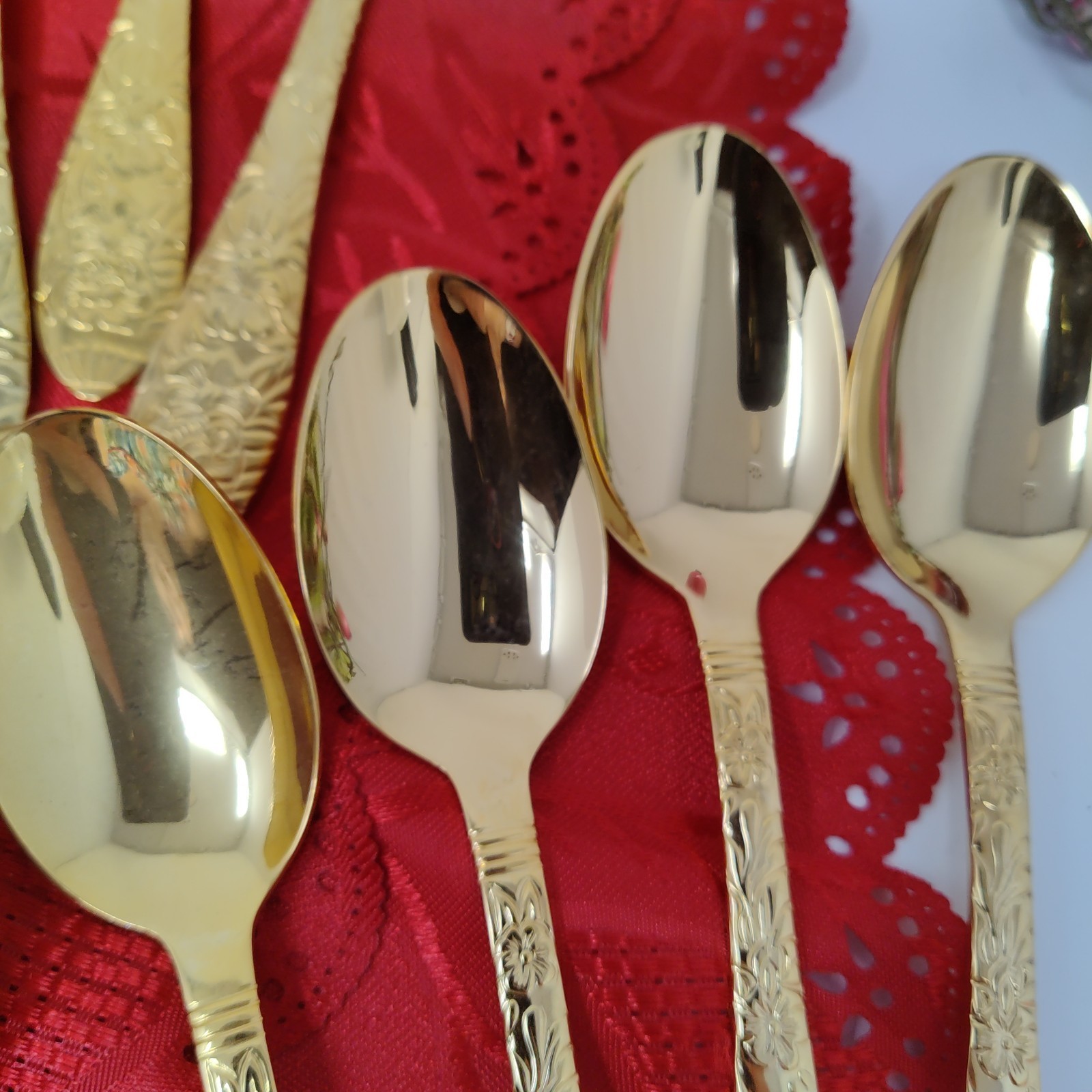 24X Set Cambridge Festival Gold Stainless Flatware Forks Knives Spoons Serving  Item image 10
