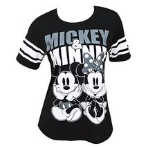 Mickey And Minnie Mouse Women&#39;s Football Style Black T-Shirt Black - $26.98+