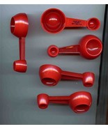 5 Red Plastic 4 in 1 Measuring Spoons Radio Sam Advertising NOS 1950&#39;s - £21.75 GBP