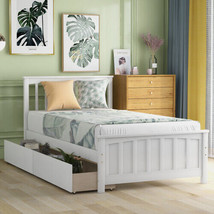 Twin Size Platform Bed With Two Drawers, White - £275.49 GBP