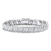 PalmBeach Jewelry Platinum-Plated Genuine Diamond Accent Bracelet 7.5&quot; - £55.37 GBP