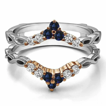 Round Blue Sapphire &amp; Diamond Enhancer Wrap Wedding Ring14K Two tone Gold Plated - £100.68 GBP