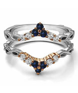 Round Blue Sapphire &amp; Diamond Enhancer Wrap Wedding Ring14K Two tone Gol... - £101.01 GBP