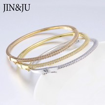 JIN&amp;JU Rose Gold Bangle White AA Cubic Zircon Fashion Jewelry With Gold Plating  - £42.54 GBP