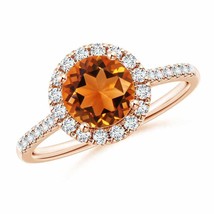 ANGARA Round Citrine Halo Ring with Diamond Accents for Women in 14K Solid Gold - £1,188.09 GBP