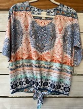 Chico&#39;s Sz. 0 Women&#39;s XS (4) Top Mosaic Floral Travel stretch Shirt Mid ... - $24.47