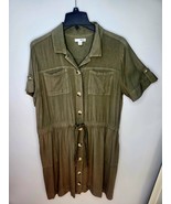Sonoma XL Shirt Dress Olive Green Stretch Pullover Utility Safari Style ... - €14,53 EUR