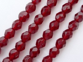 25 6mm Czech Glass Fire Polished Beads -- Garnet - £1.97 GBP