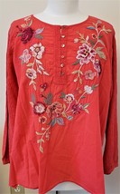 Johnny Was Sonya Floral Embroidered Popover Blouse Sz-1X Hawaiian Fruit - £119.44 GBP